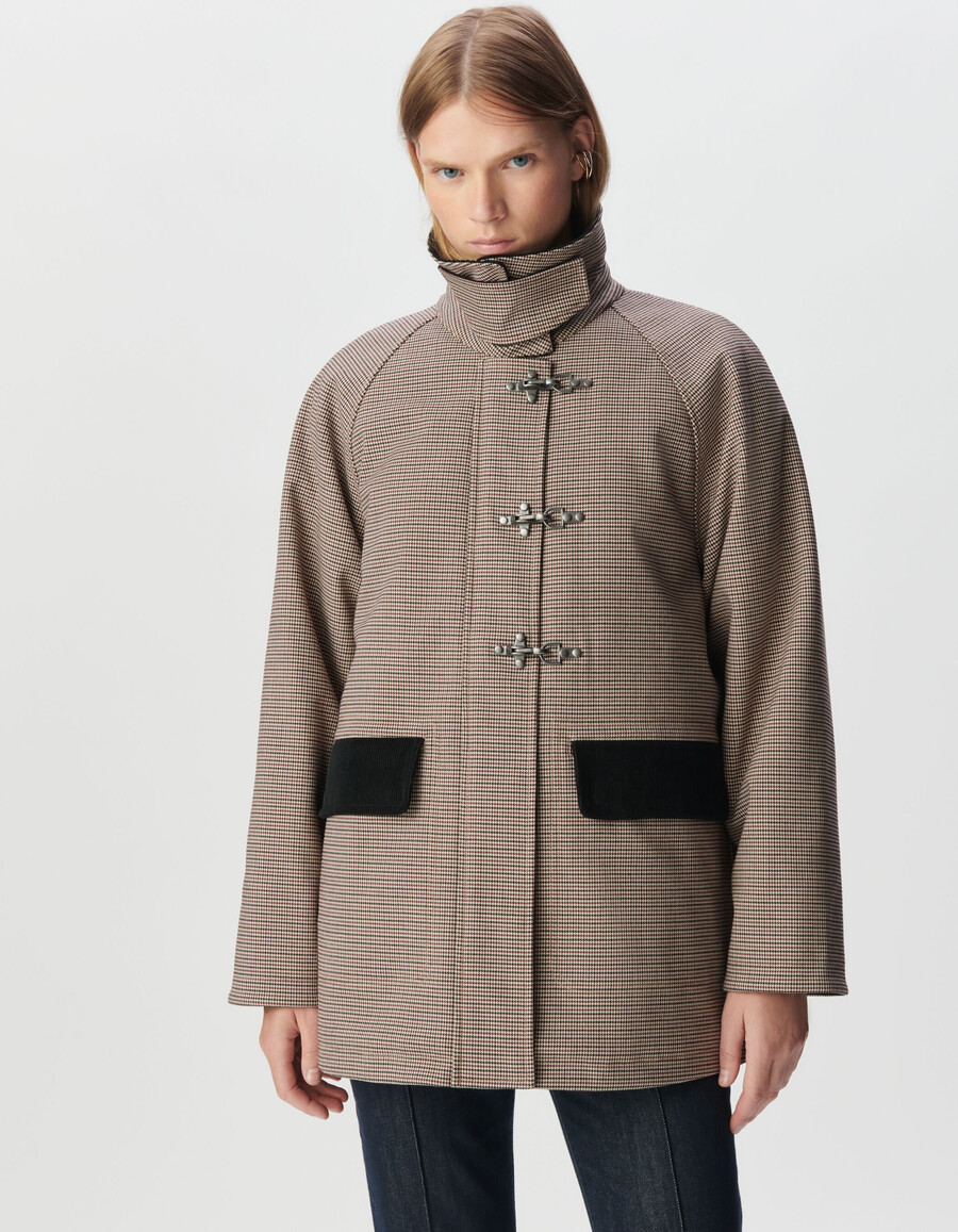 parka burdeos de pata de gallo y terciopelo para mujer