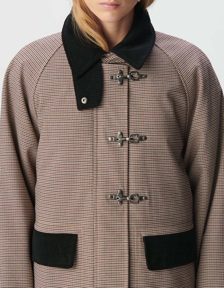 parka burdeos de pata de gallo y terciopelo para mujer