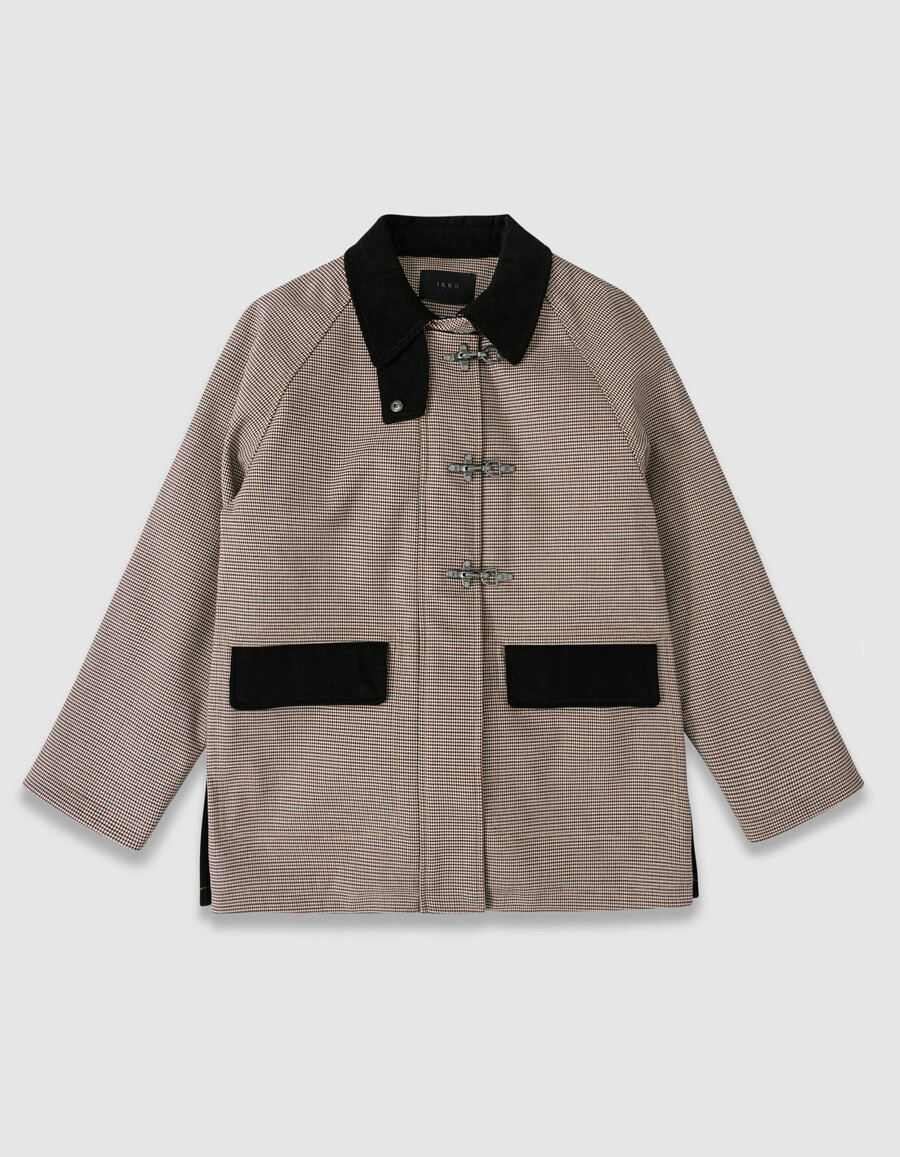parka burdeos de pata de gallo y terciopelo para mujer