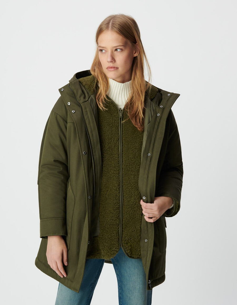 parka 3 en 1 y chaqueta acolchada reversible color caqui para mujer