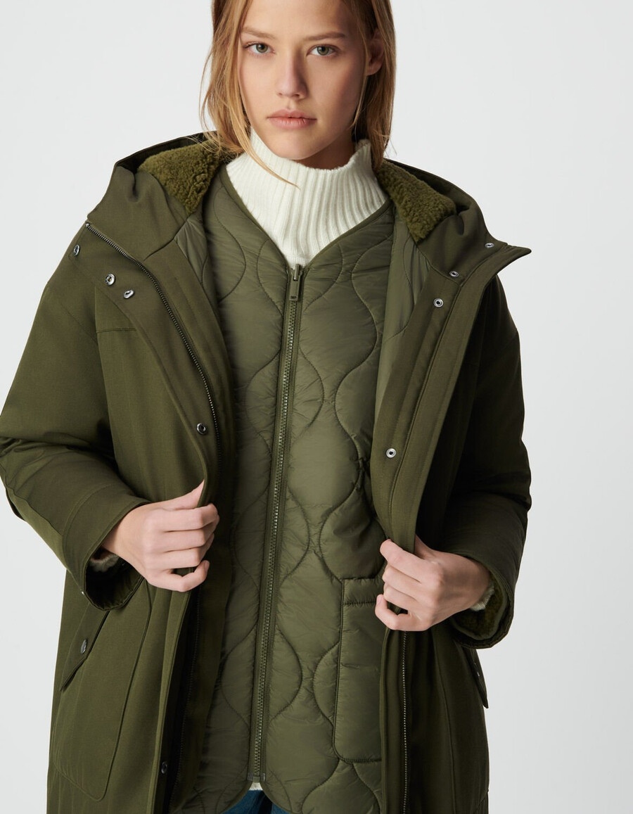 parka 3 en 1 y chaqueta acolchada reversible color caqui para mujer