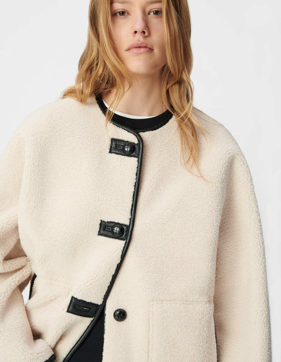 abrigo reversible de sherpa negro y crudo para mujer