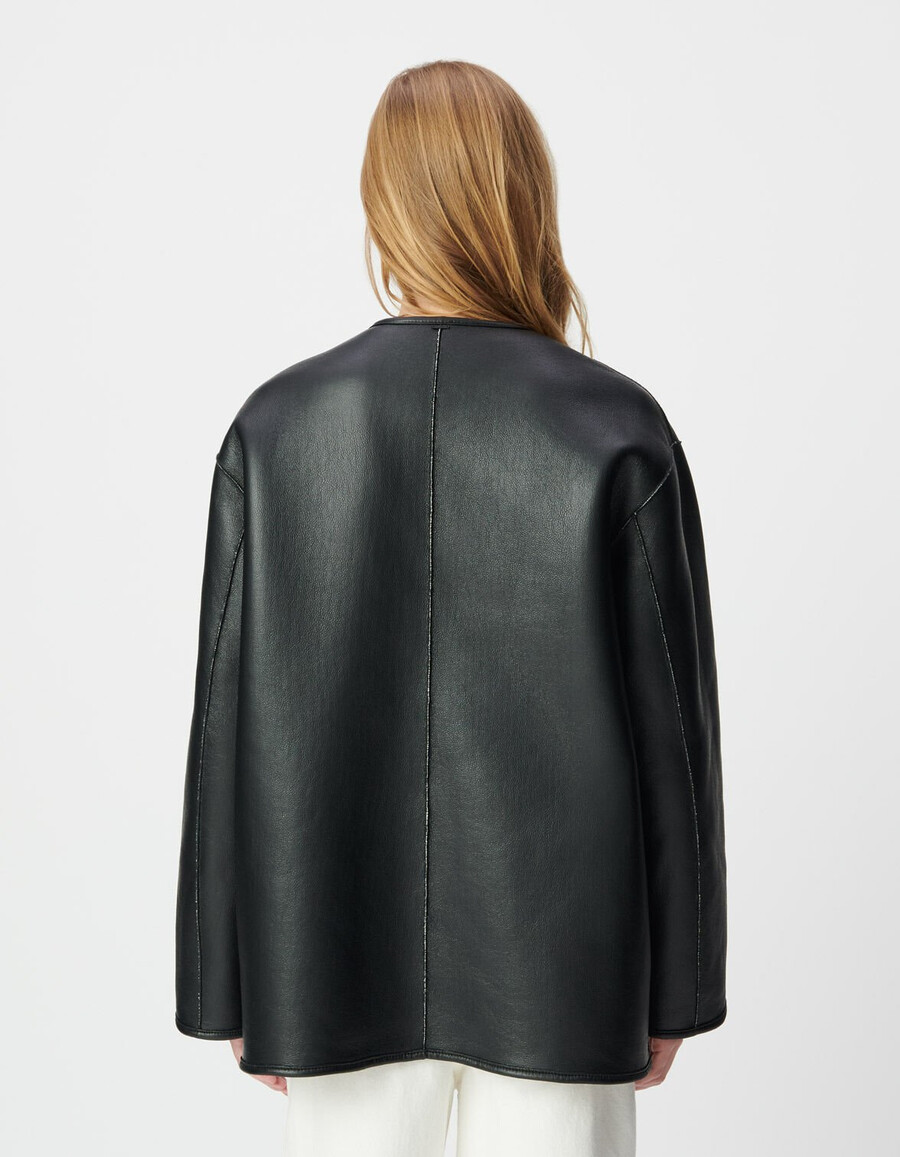 abrigo reversible de sherpa negro y crudo para mujer