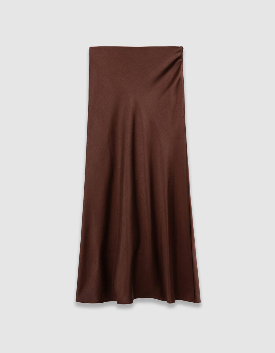 falda midi de satén marrón para mujer
