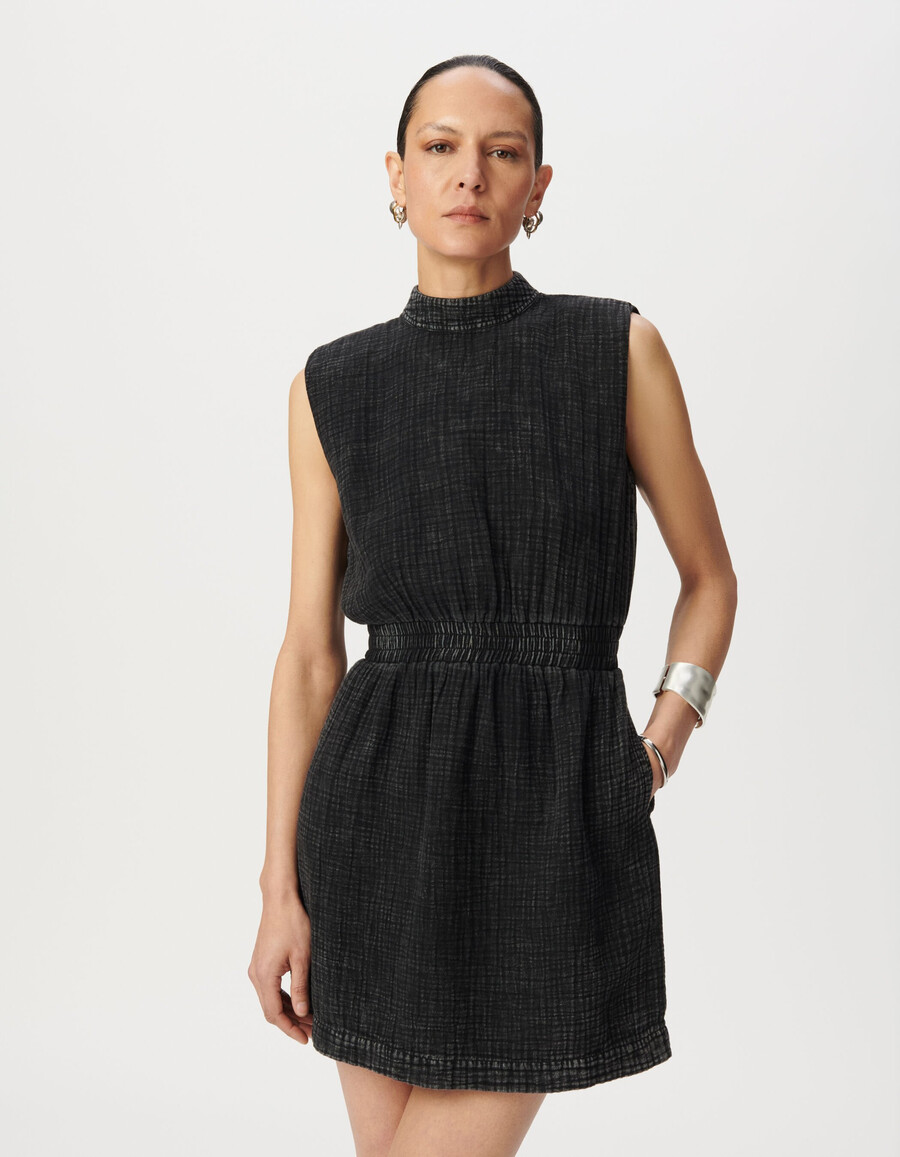 vestido sin mangas de gasa de algodón gris para mujer con espalda en v