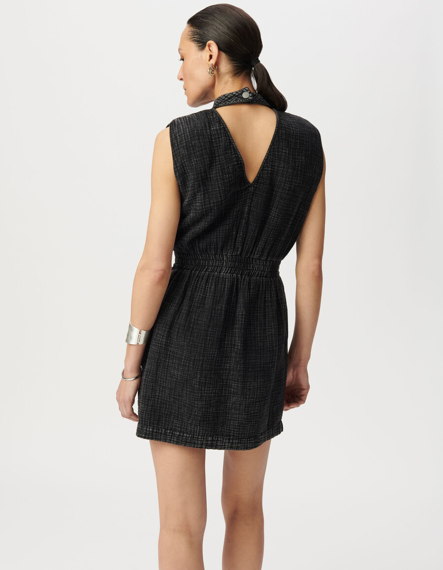 vestido sin mangas de gasa de algodón gris para mujer con espalda en v
