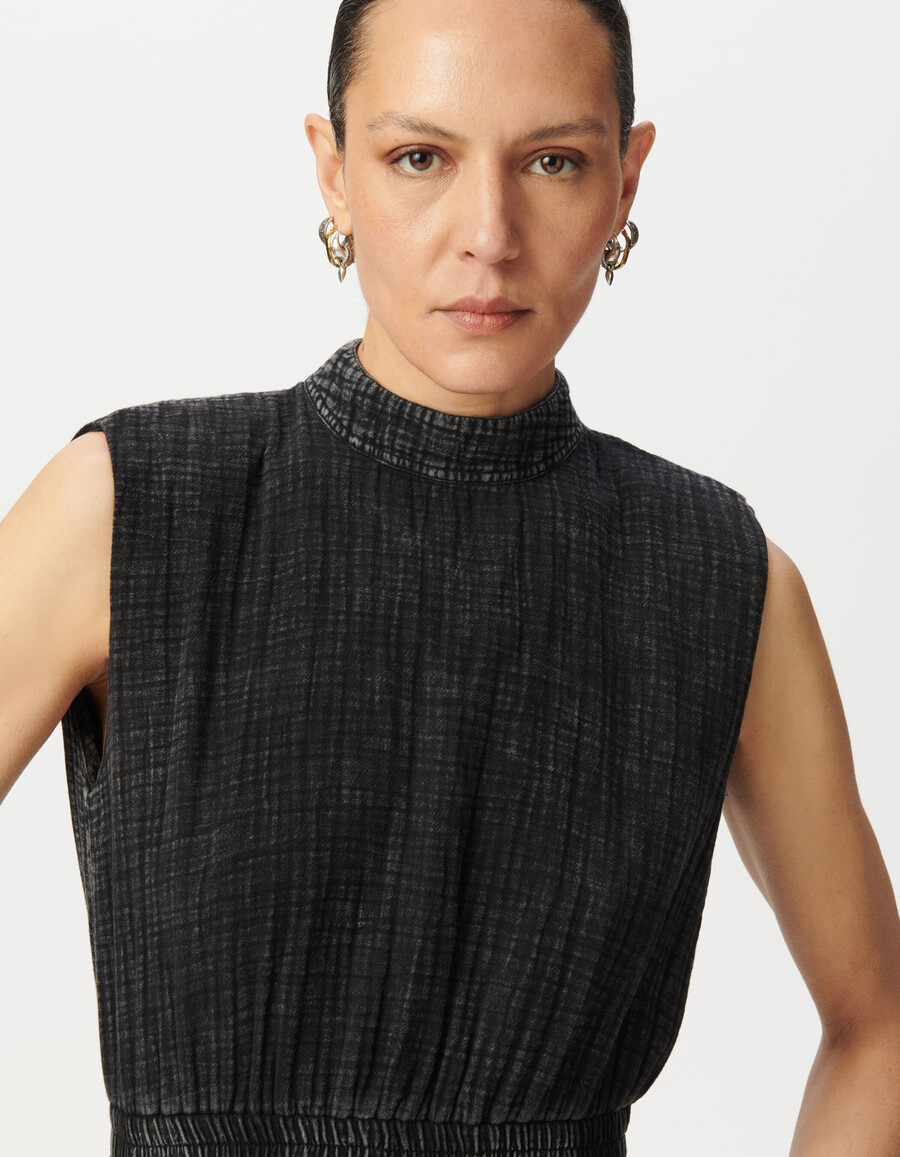 vestido sin mangas de gasa de algodón gris para mujer con espalda en v