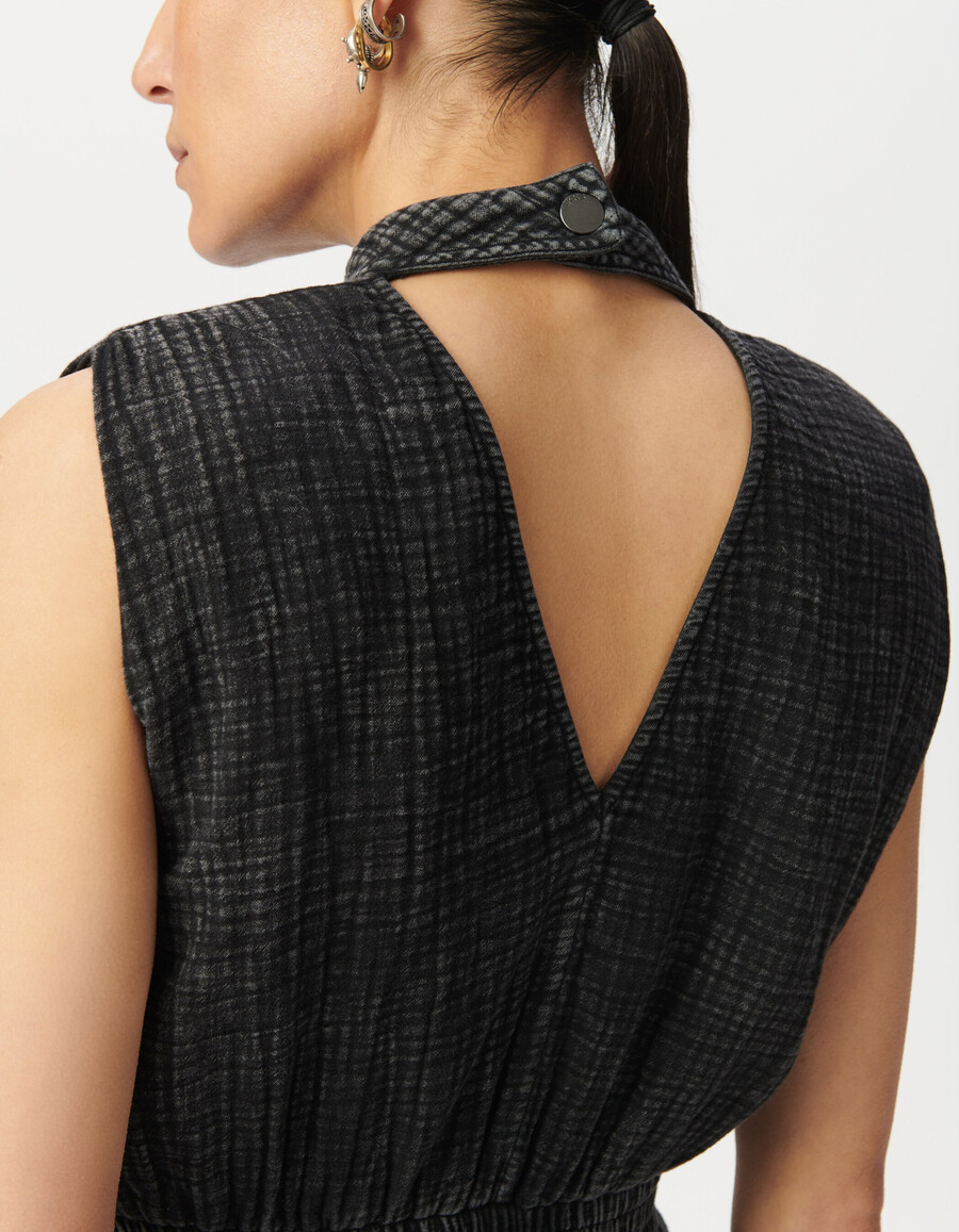 vestido sin mangas de gasa de algodón gris para mujer con espalda en v