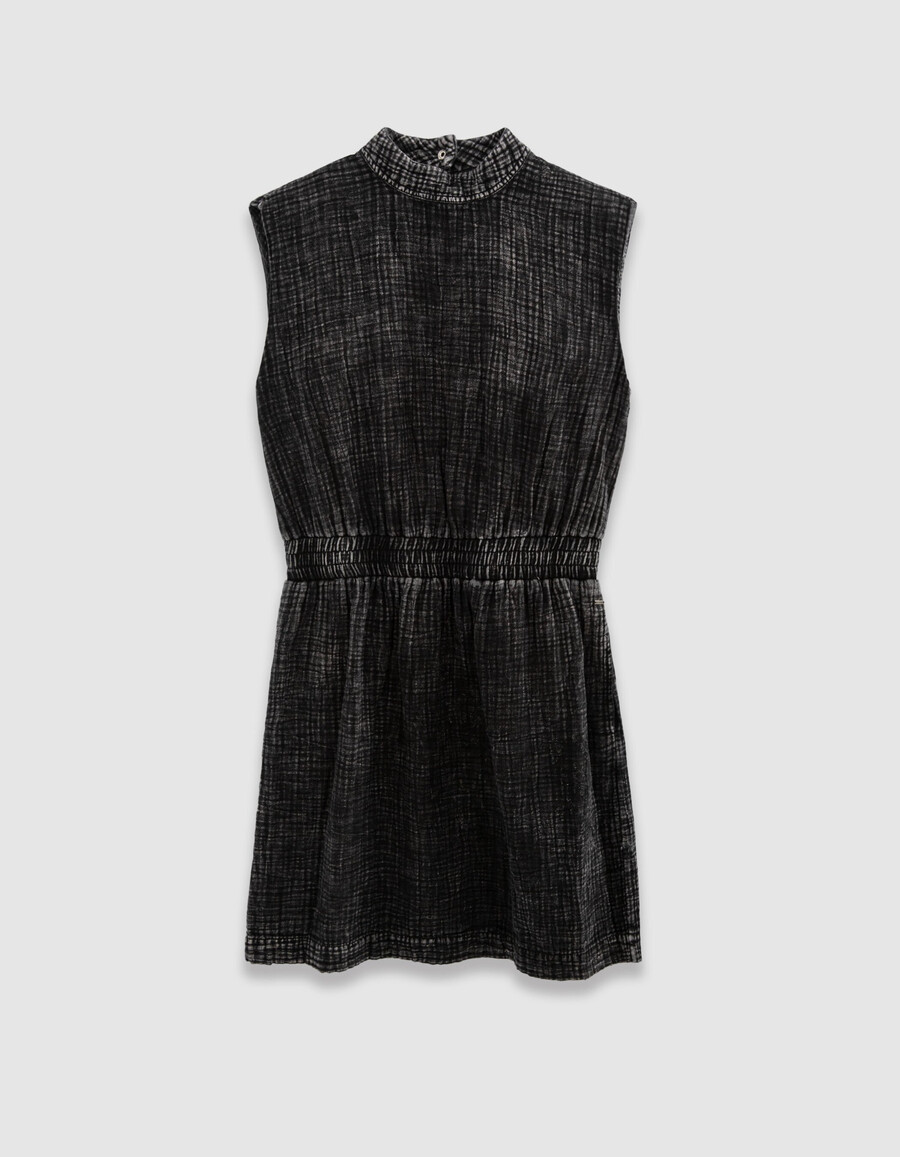 vestido sin mangas de gasa de algodón gris para mujer con espalda en v