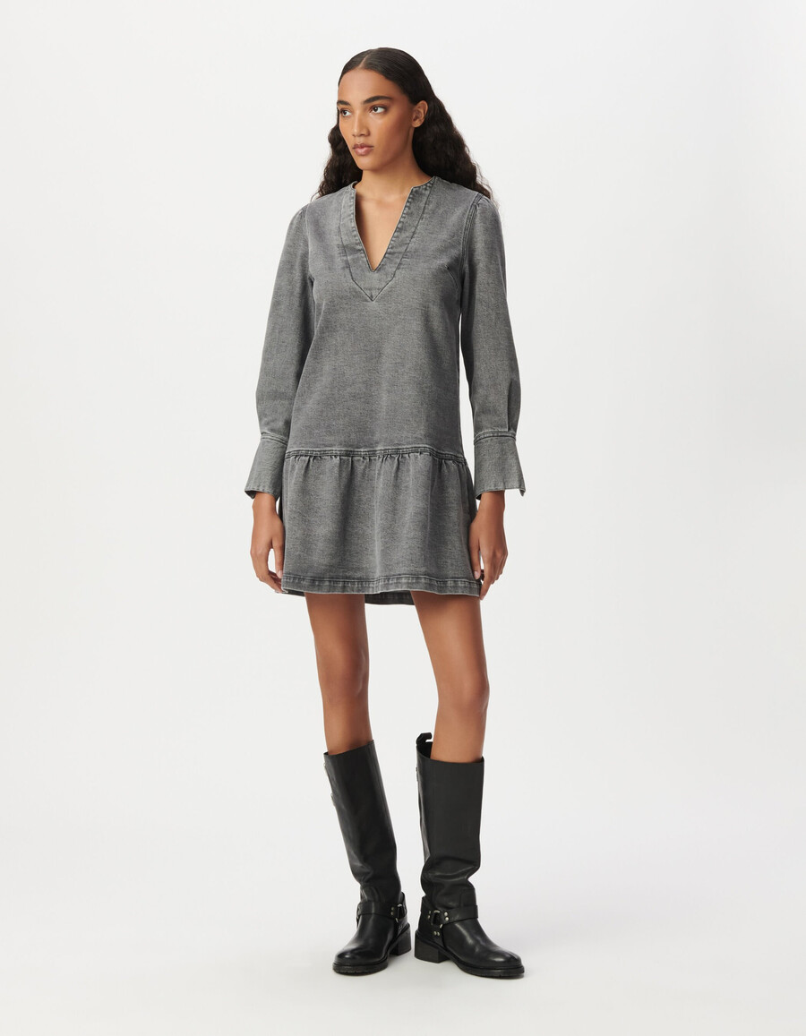 vestido vaquero gris de manga larga para mujer