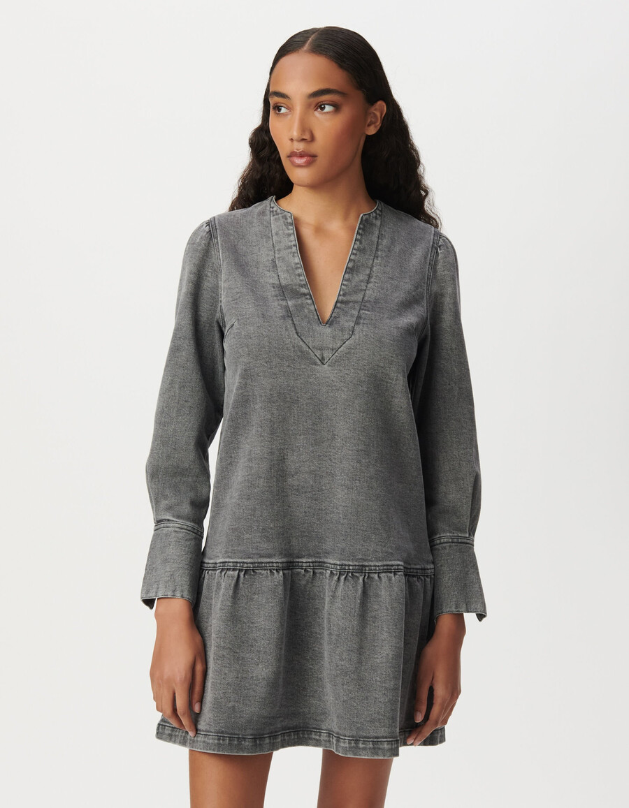 vestido vaquero gris de manga larga para mujer