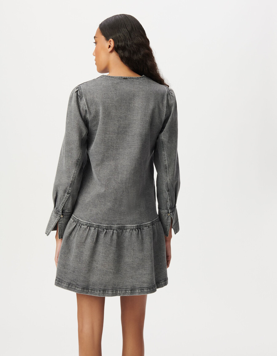 vestido vaquero gris de manga larga para mujer
