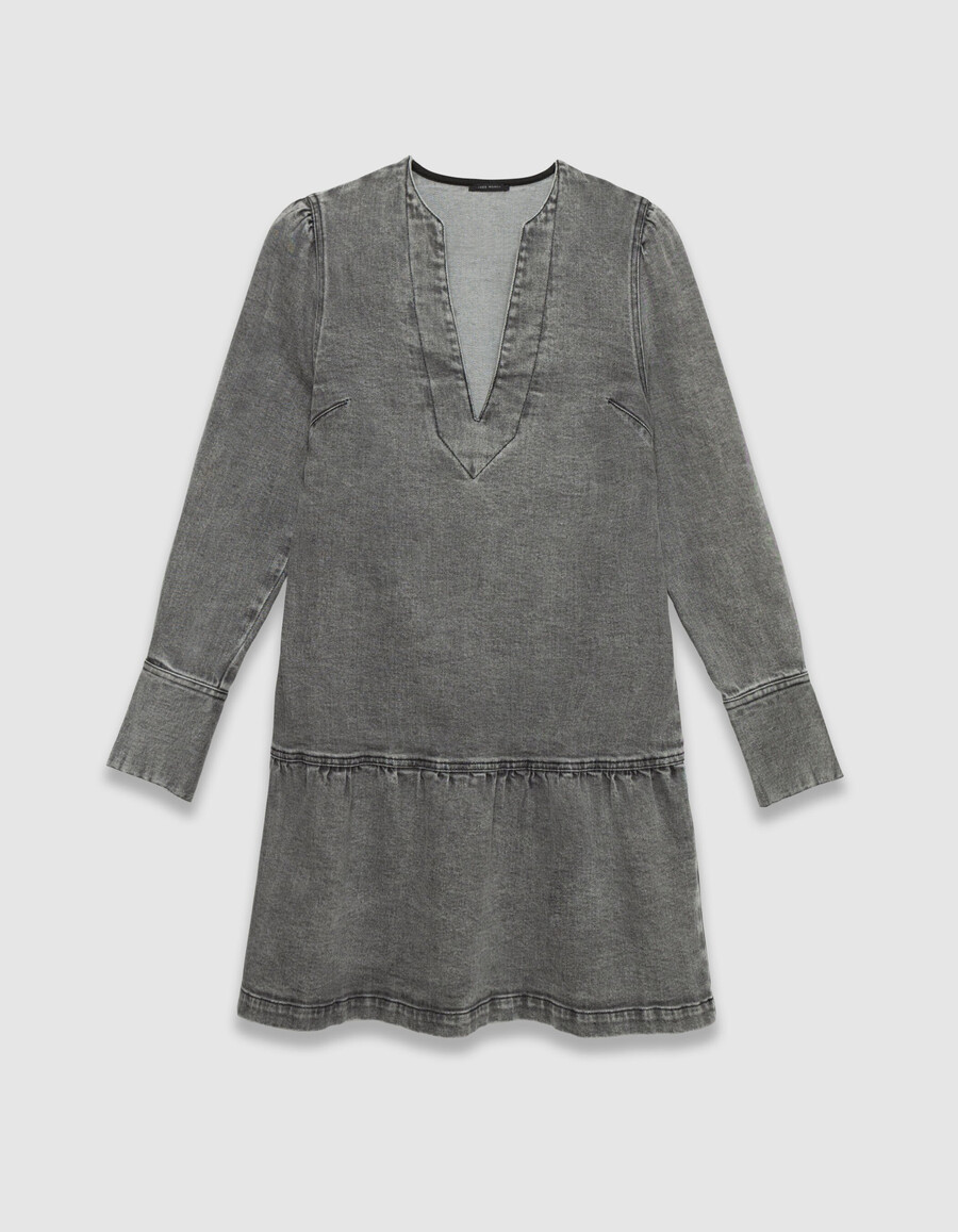 vestido vaquero gris de manga larga para mujer