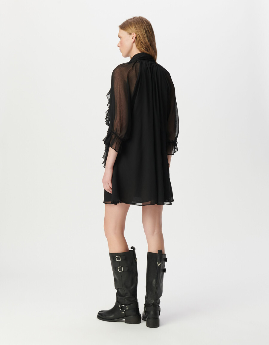 vestido de noche negro con volantes para mujer