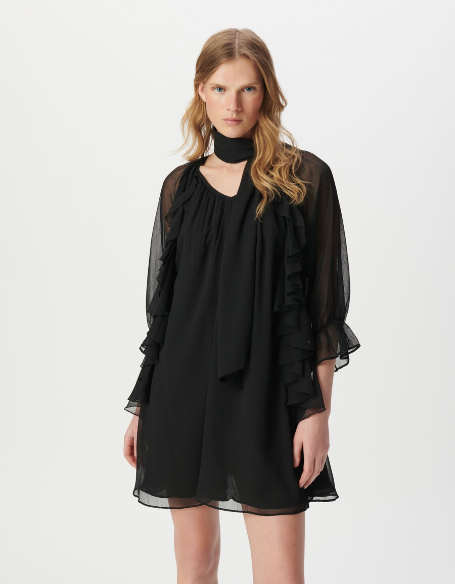 vestido de noche negro con volantes para mujer