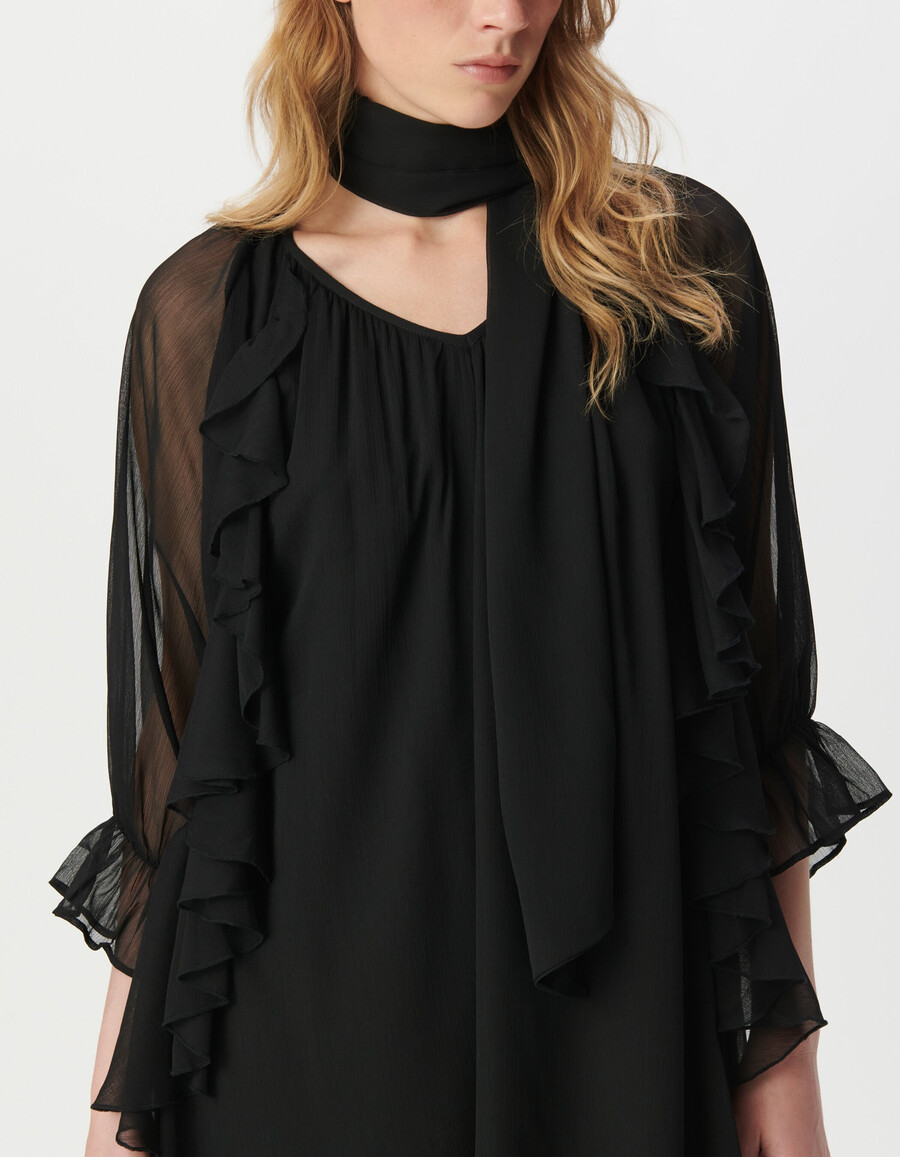 vestido de noche negro con volantes para mujer