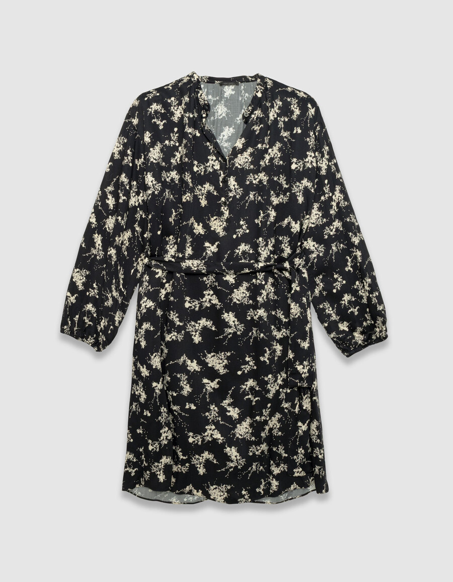 vestido negro con estampado de flores silvestres para mujer cinturón extraíble