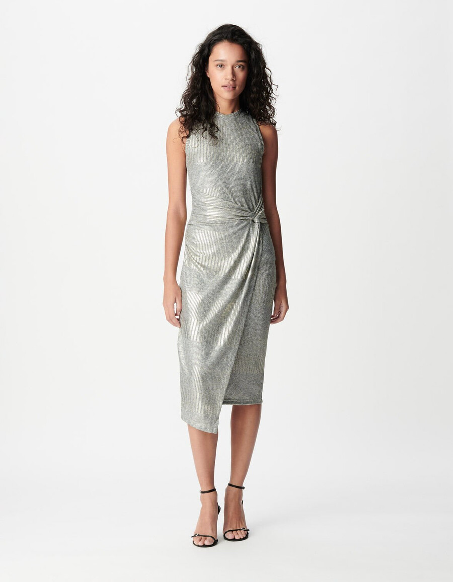 vestido de jersey trenzado color champán para mujer