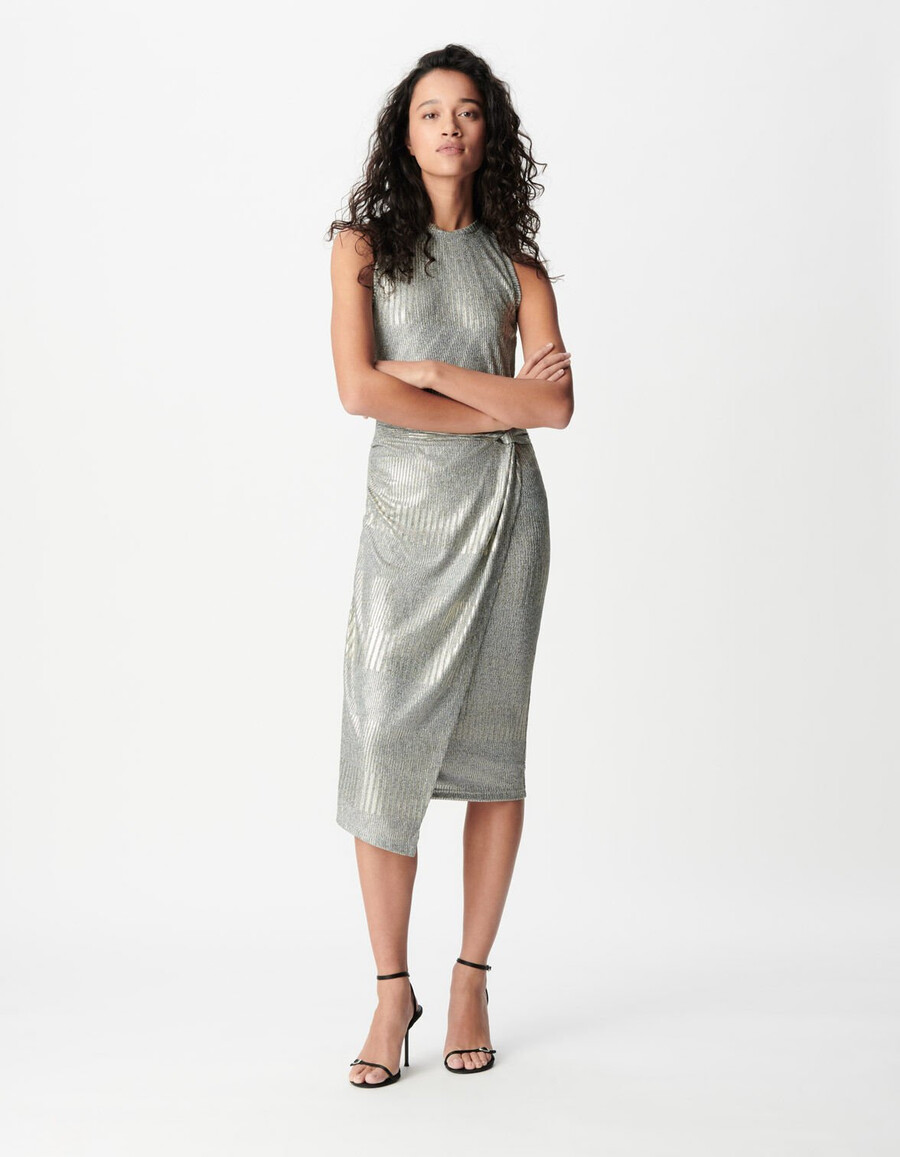 vestido de jersey trenzado color champán para mujer