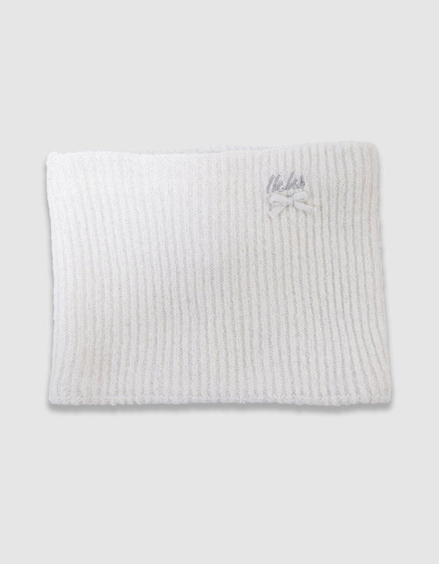 cuello de punto blanco brillante con lazo para niña