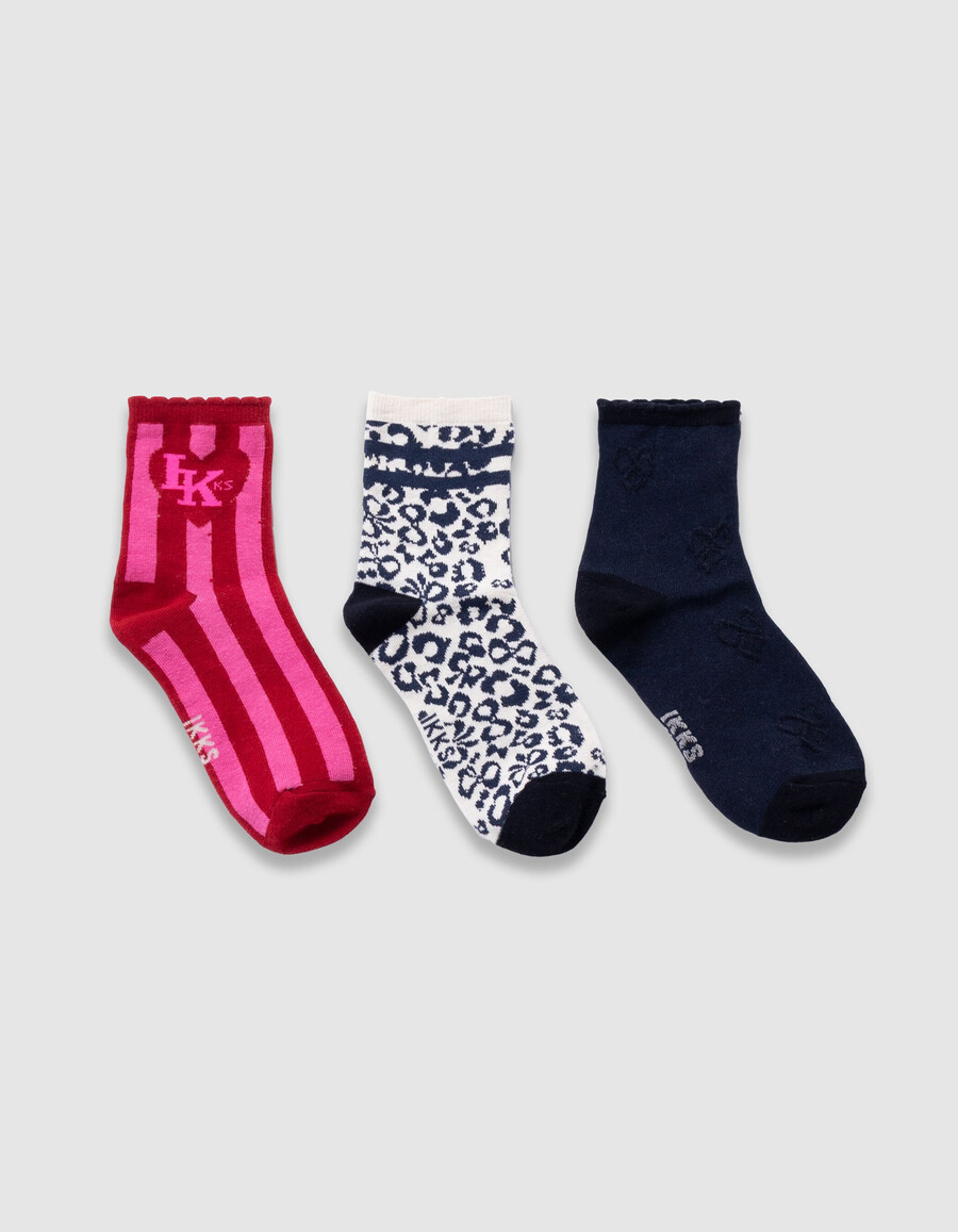 calcetines para niña en azul marino crudo y rojo