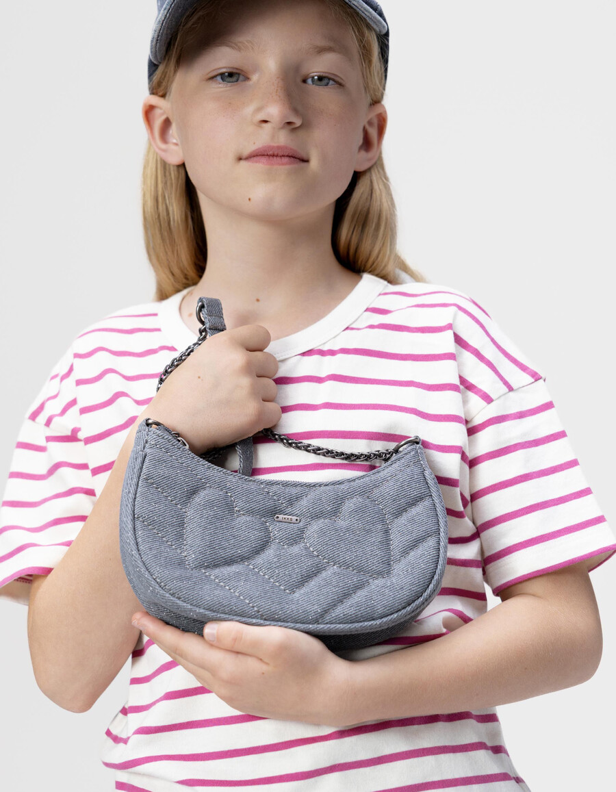 bolso azul brillante para niña con corazones acolchados