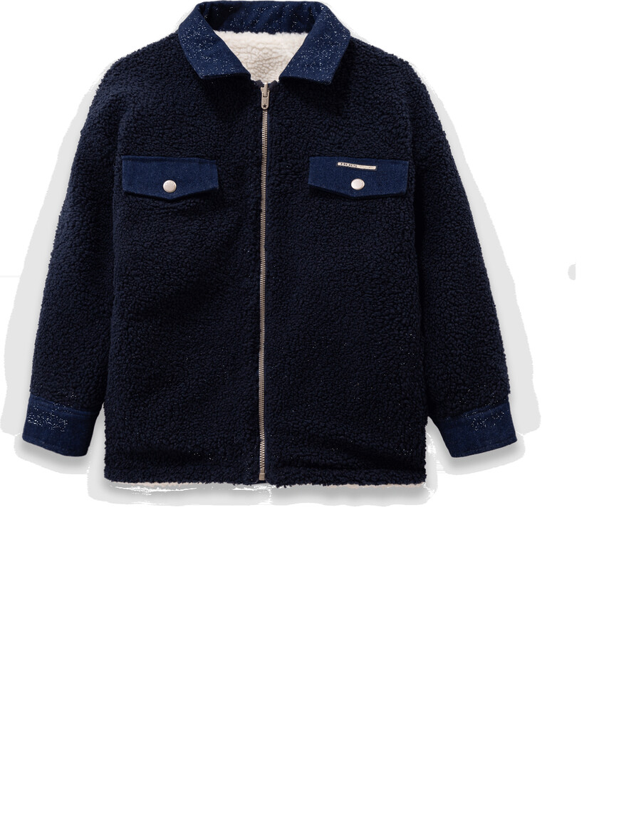 chaqueta reversible de mezclilla y sherpa sin rematar para niña