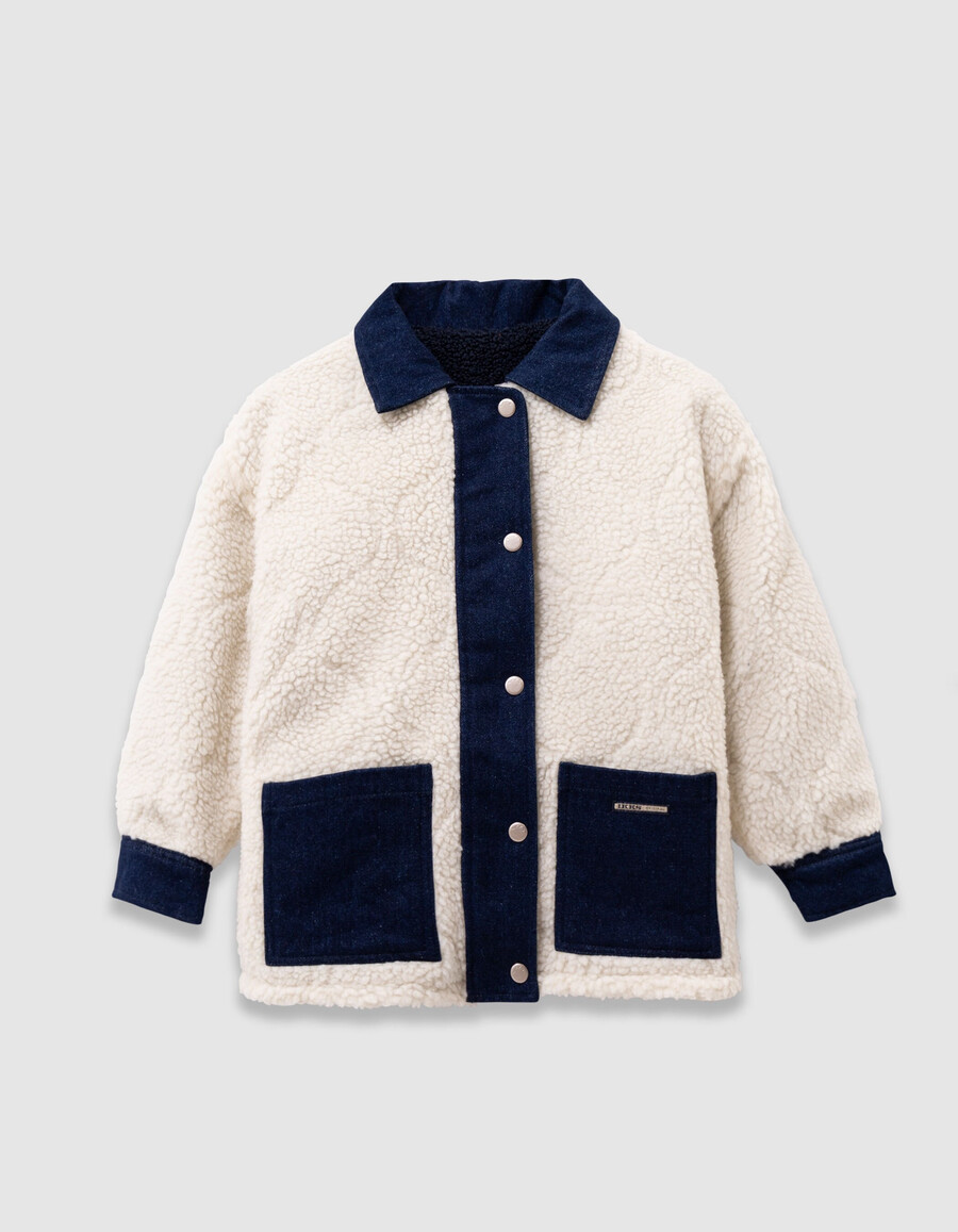 chaqueta reversible de mezclilla y sherpa sin rematar para niña