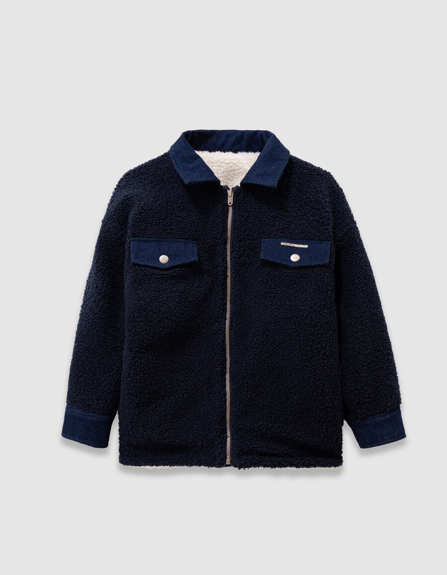 chaqueta reversible de mezclilla y sherpa sin rematar para niña