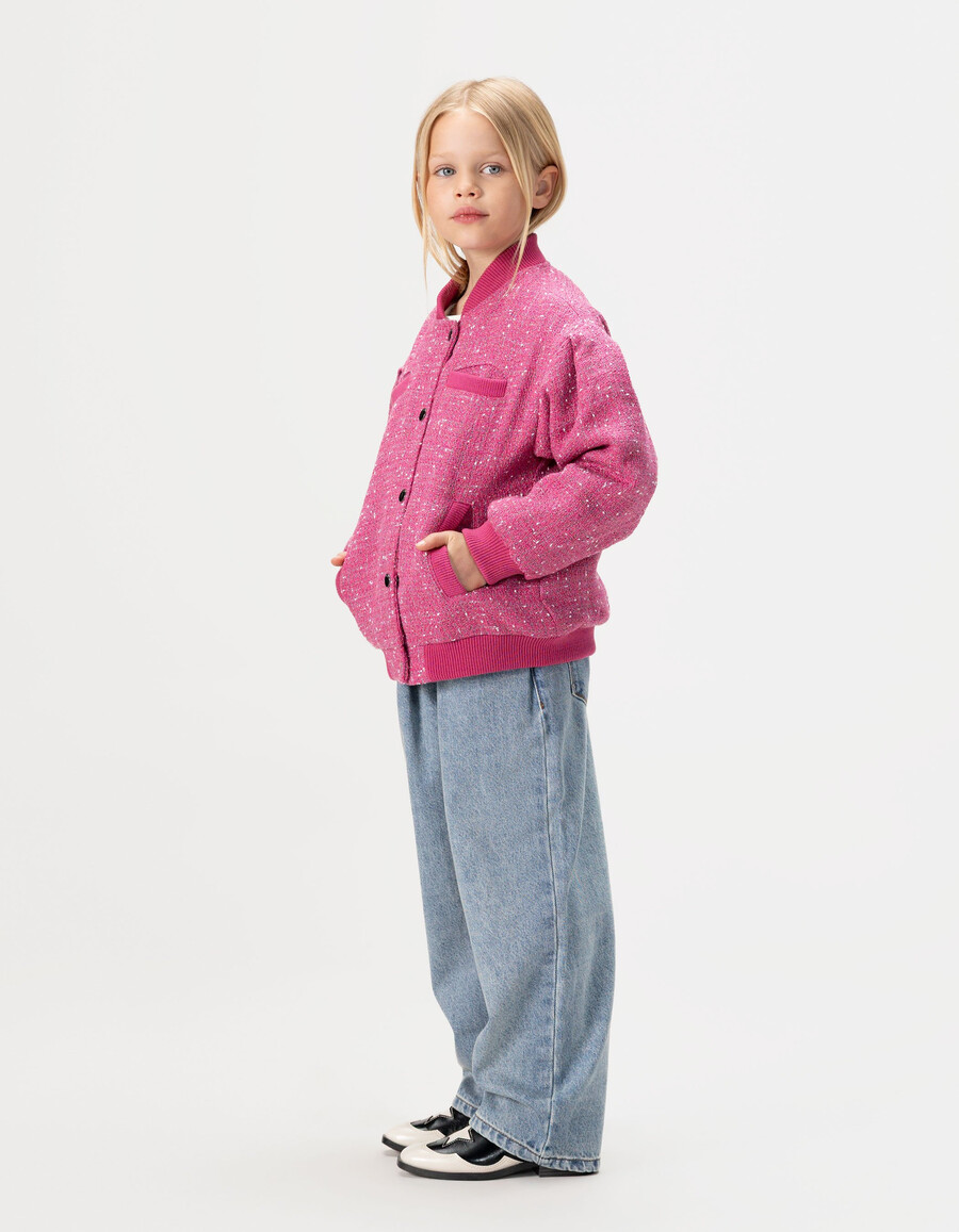 chaqueta rosa con efecto tweed para niña