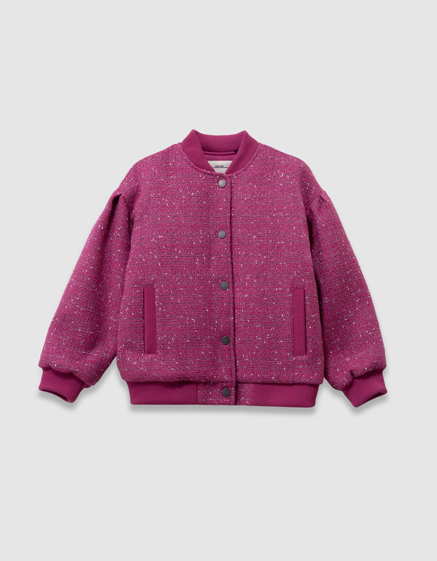 chaqueta rosa con efecto tweed para niña