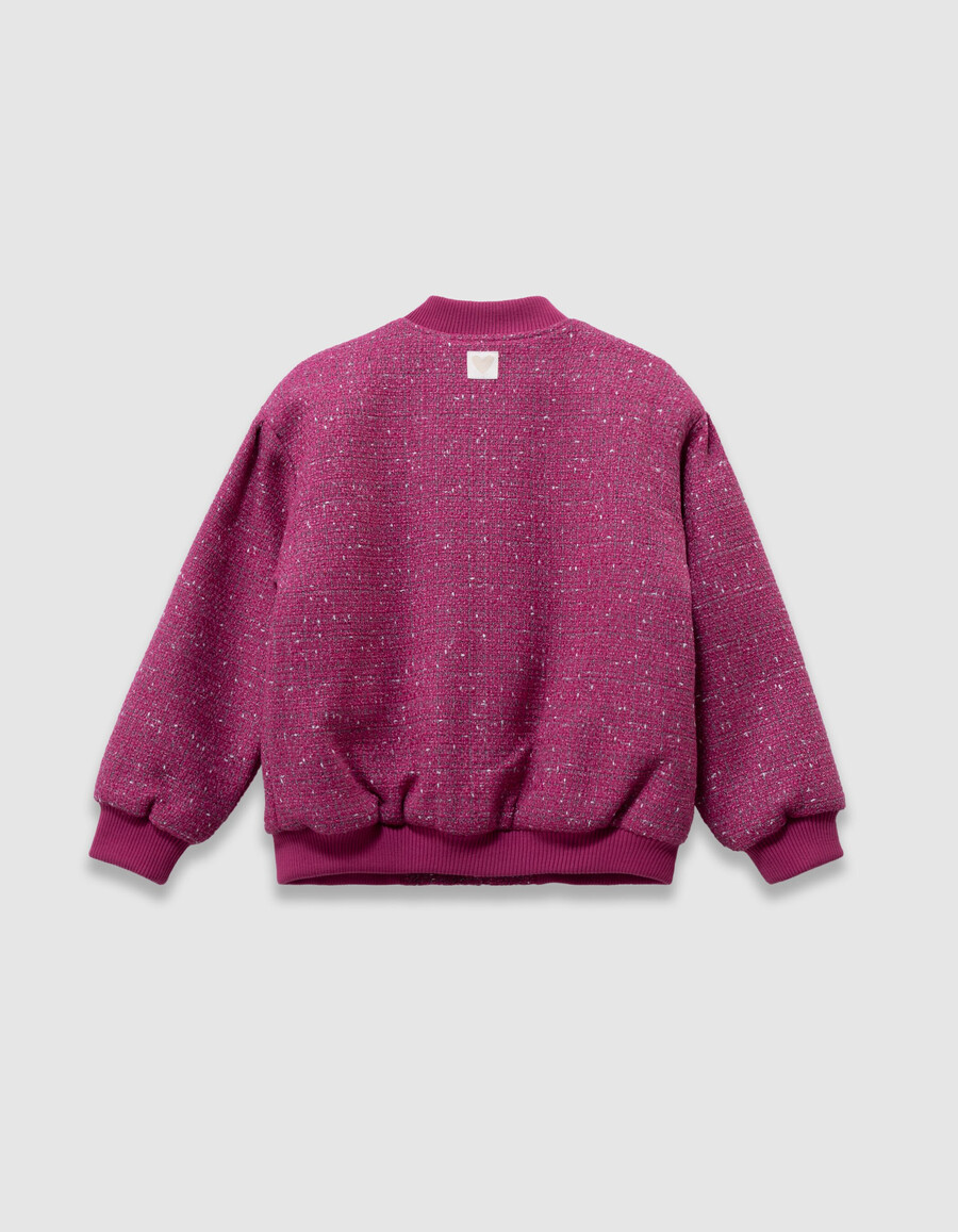 chaqueta rosa con efecto tweed para niña