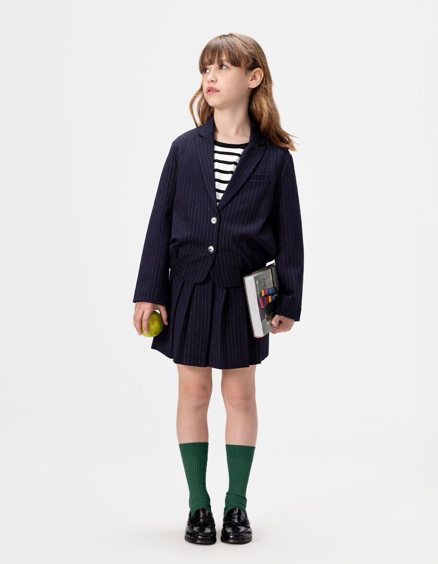 chaqueta de traje de raya diplomática azul marino para niña