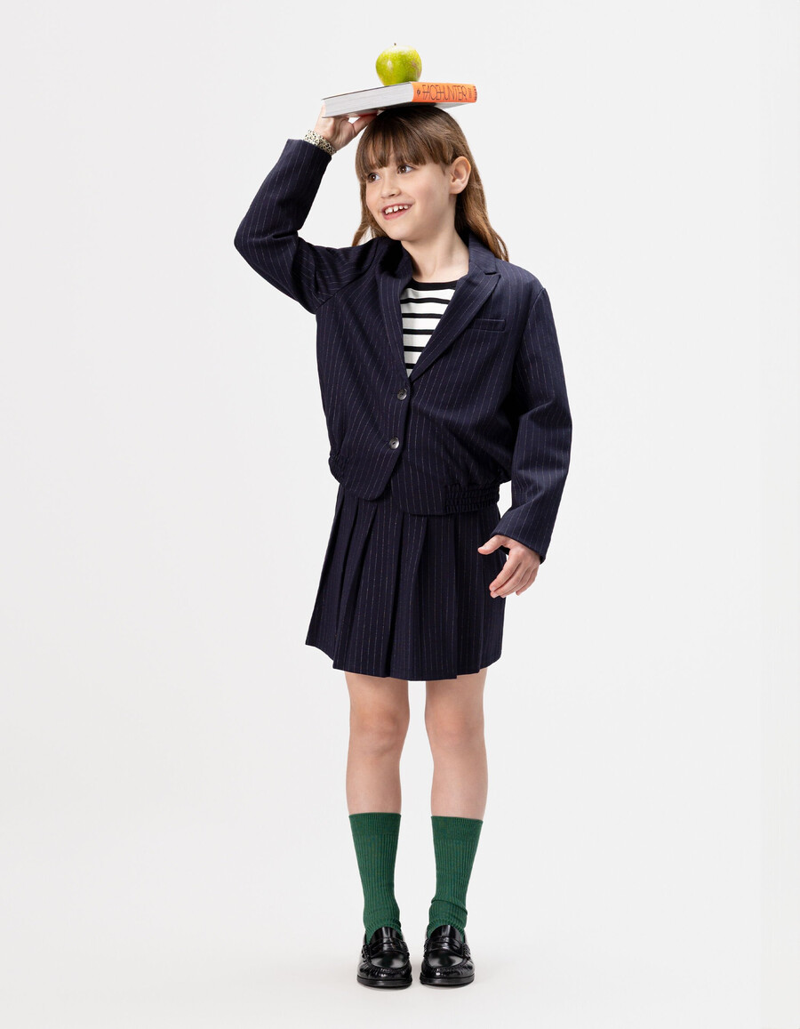 chaqueta de traje de raya diplomática azul marino para niña