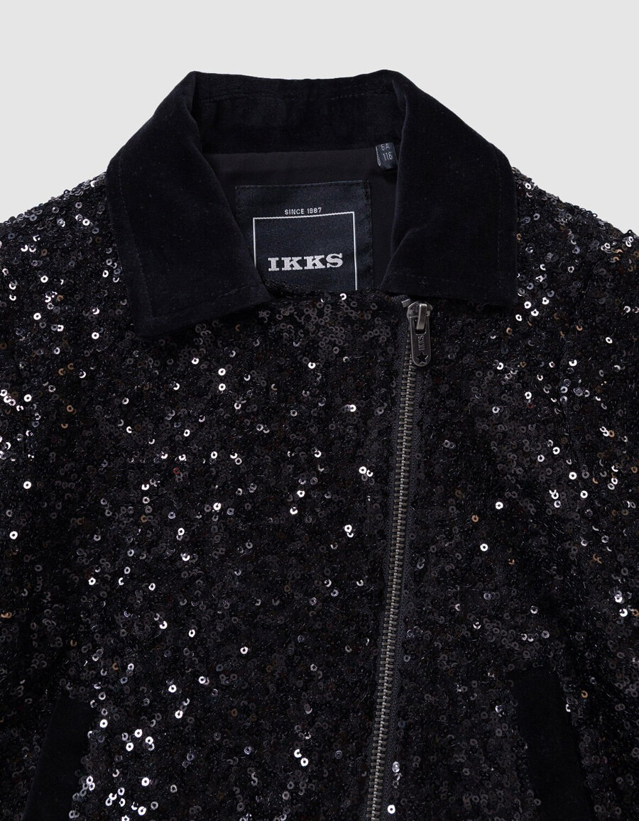chaqueta biker negra con lentejuelas para niña