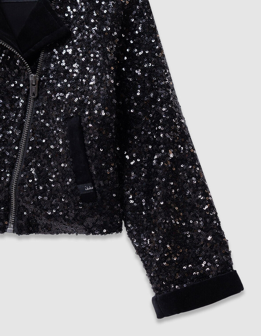 chaqueta biker negra con lentejuelas para niña
