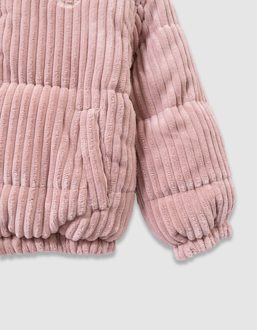 chaqueta acolchada reversible de pana caqui y rosa para niña