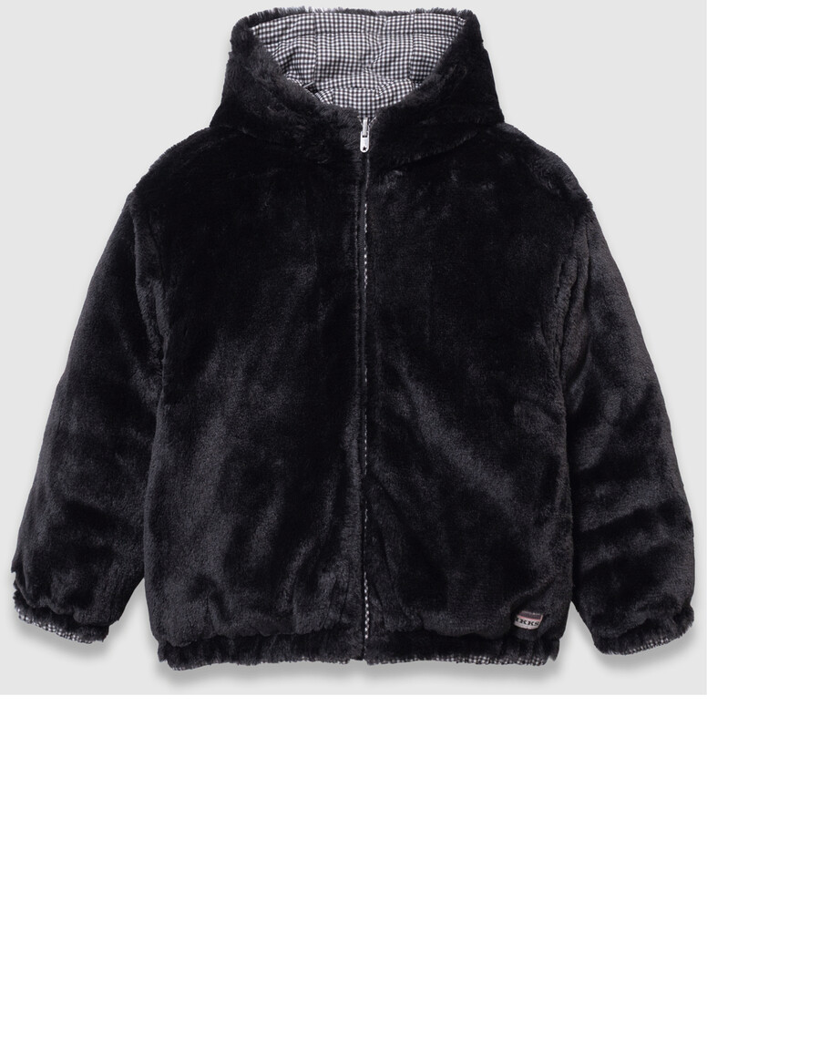 chaqueta acolchada reversible de pata de gallo y sherpa negra para niña