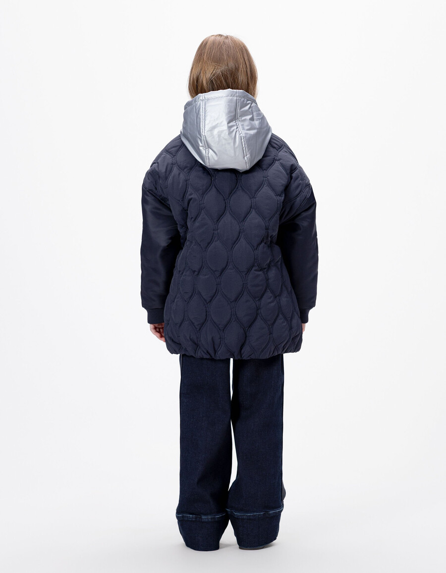 abrigo acolchado azul marino para niña con forro desmontable