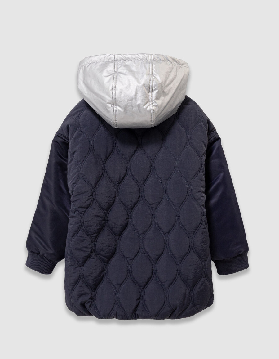 abrigo acolchado azul marino para niña con forro desmontable