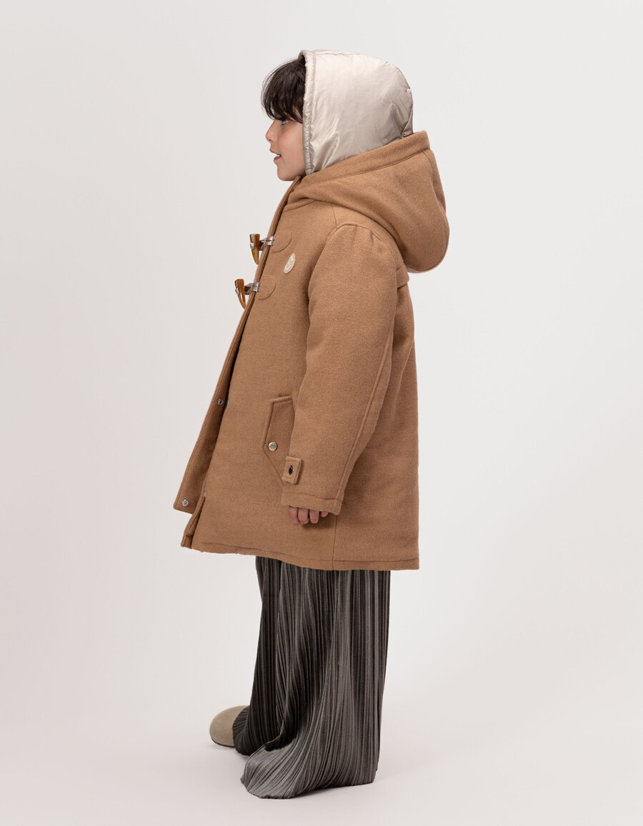 abrigo de cuadros camel para niña con capucha