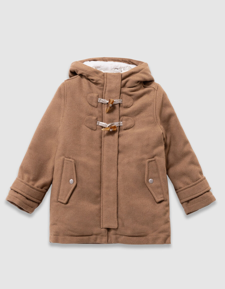 abrigo de cuadros camel para niña con capucha