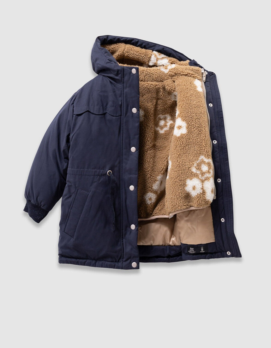 chaqueta acolchada reversible azul 3 en 1 para niña
