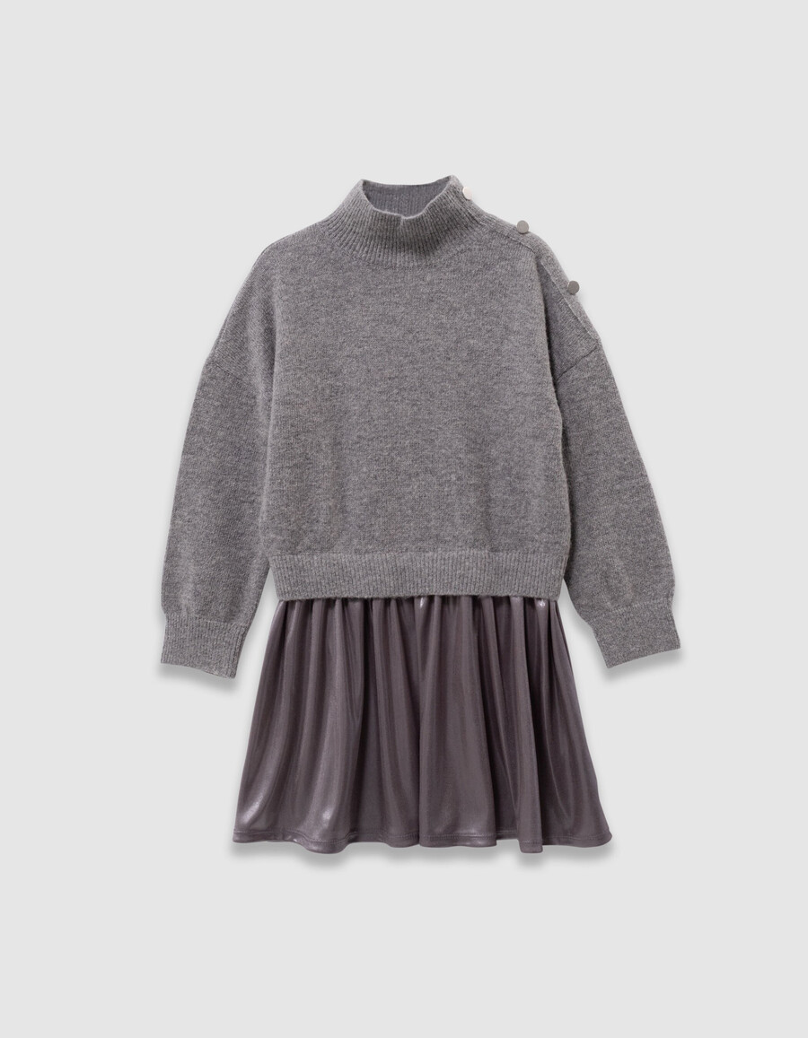 vestido de niña en tejido mixto de punto y lamé gris