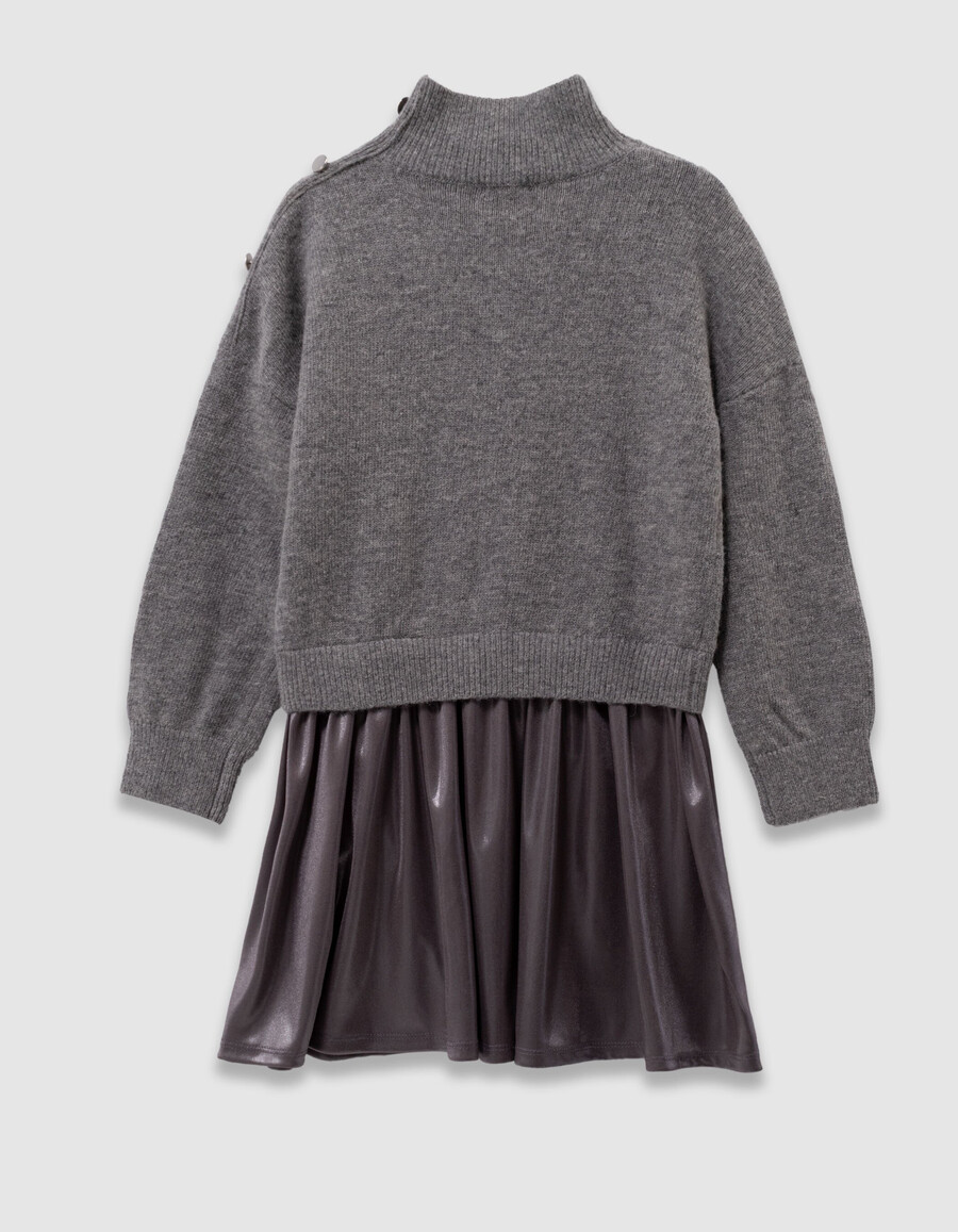 vestido de niña en tejido mixto de punto y lamé gris
