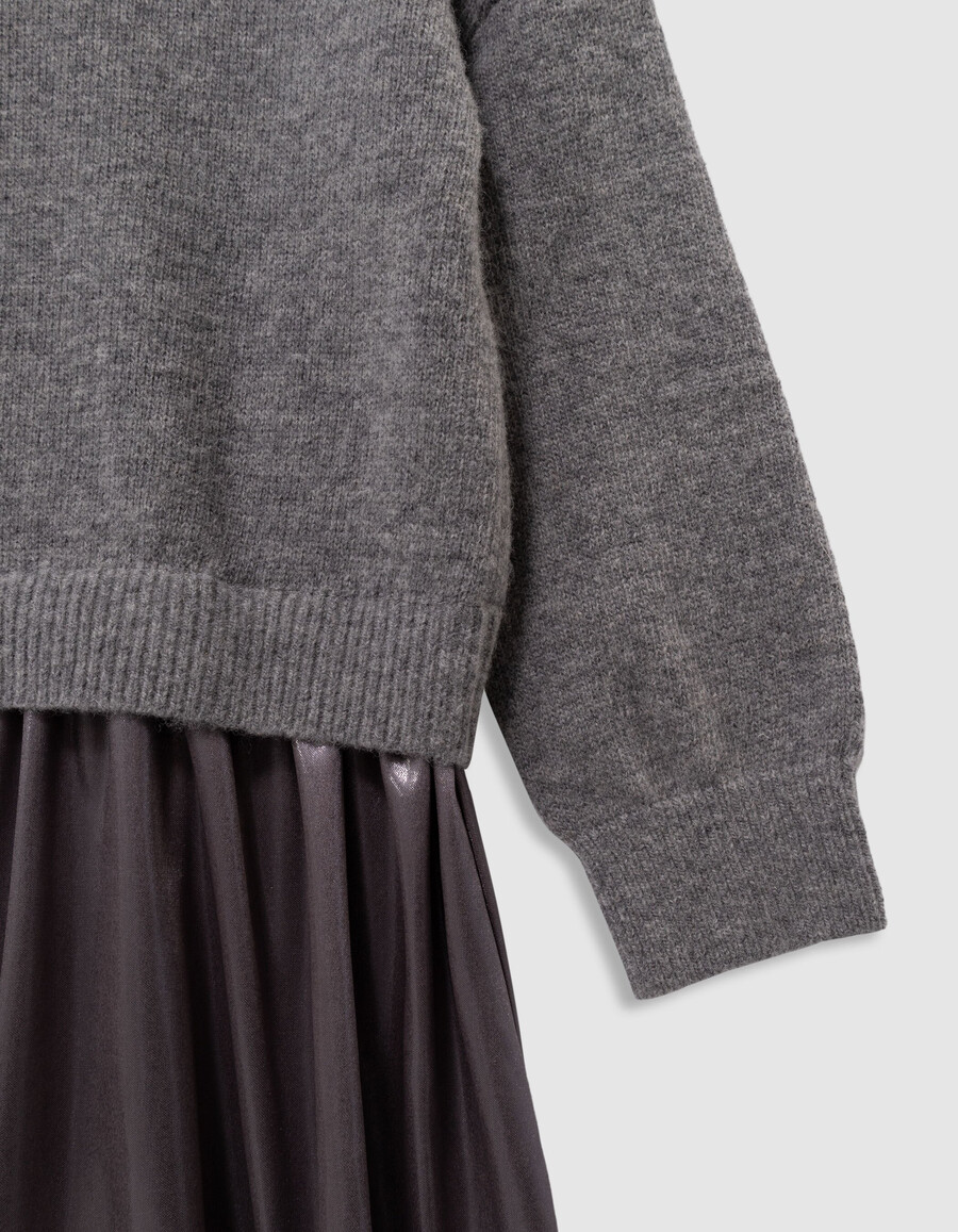 vestido de niña en tejido mixto de punto y lamé gris