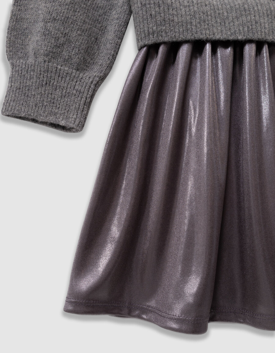 vestido de niña en tejido mixto de punto y lamé gris