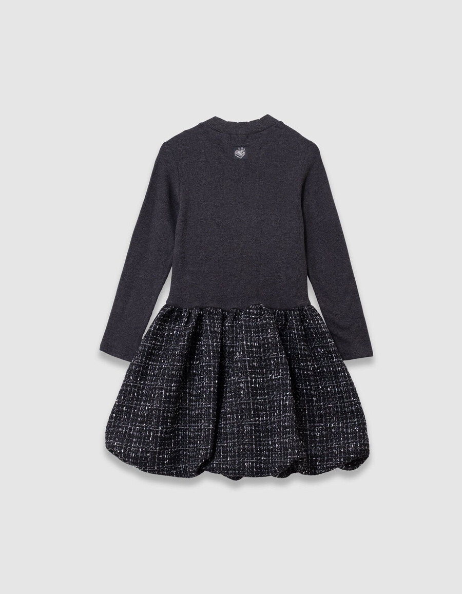 vestido negro de tela mixta con efecto tweed para niña