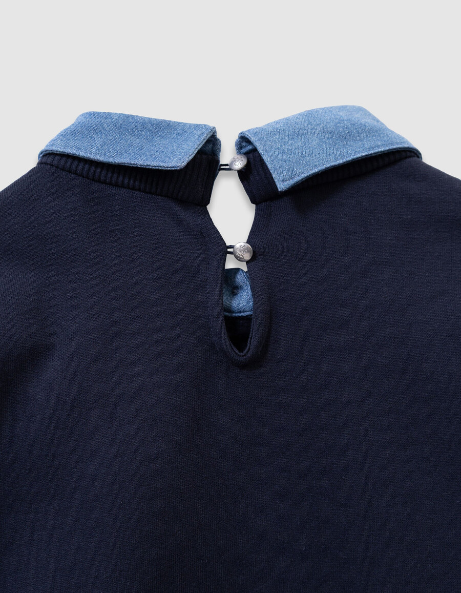 sudadera azul marino con estampado de trampantojo para niña