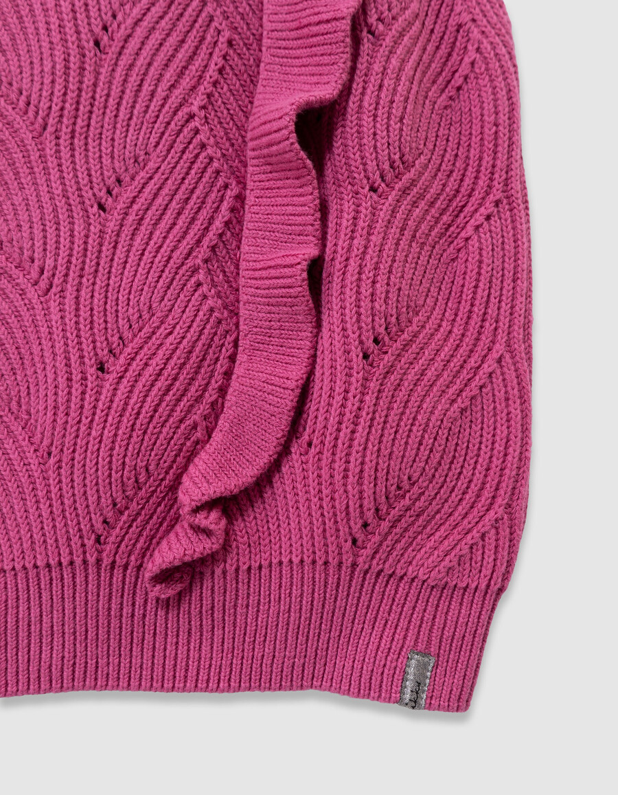suéter de punto sin mangas con volantes decorativos en color rosa para niña